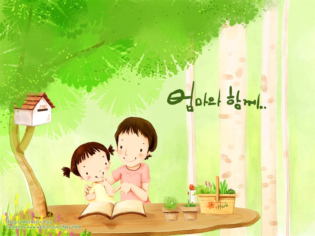 韓国イラストレーターの壁紙の母の日のテーマ #17 - 1024x768
