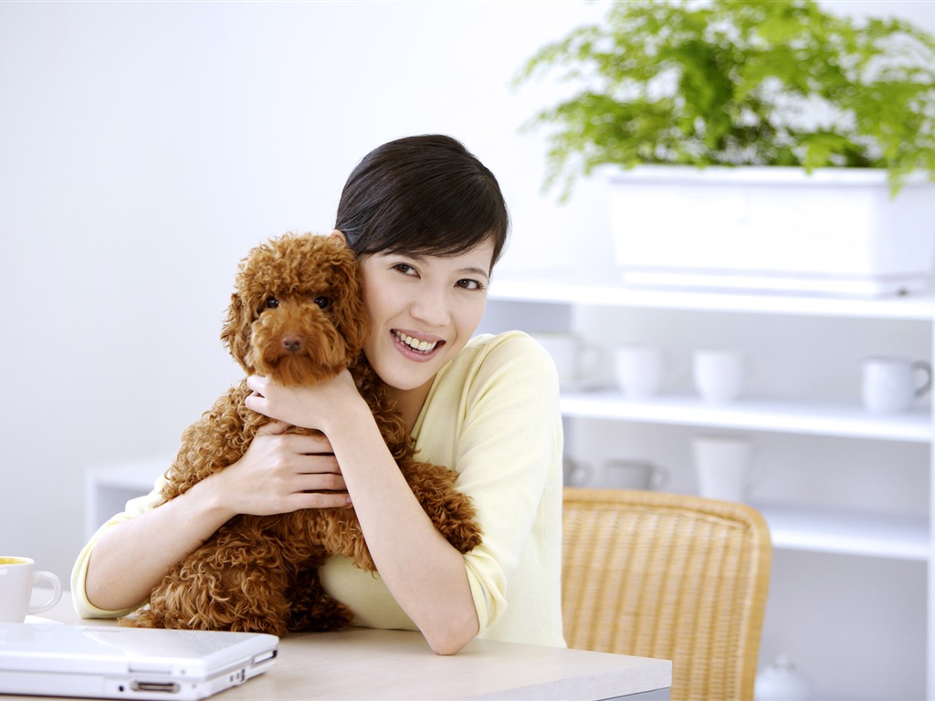 美女與寵物高清壁紙 #15 - 1024x768