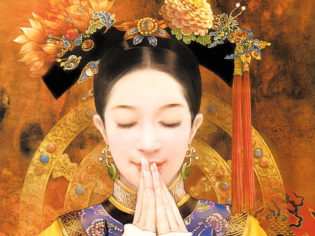 Fond d'écran Peinture Qing dynastie des femmes #4 - 1024x768