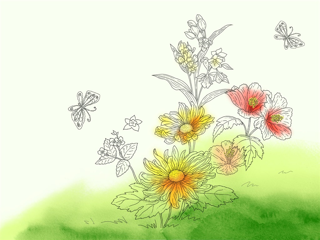 절묘한 잉크 꽃 배경 화면 #6 - 1024x768
