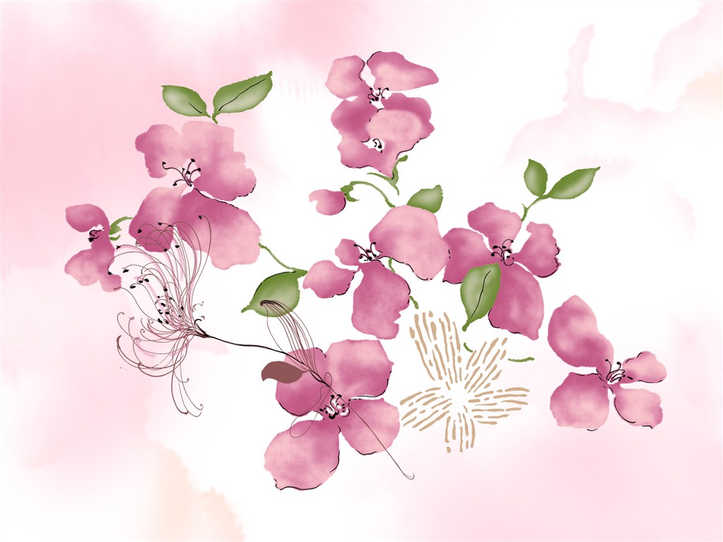 水墨花卉精美壁紙 #17 - 1024x768