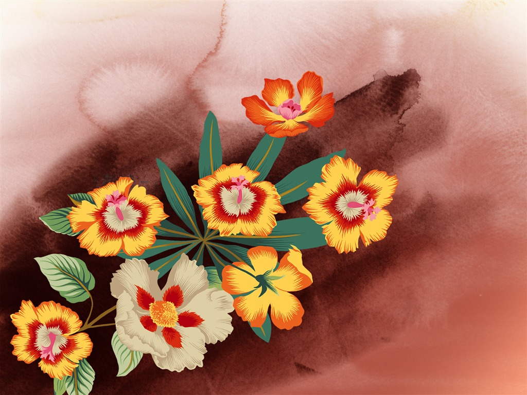 절묘한 잉크 꽃 배경 화면 #19 - 1024x768