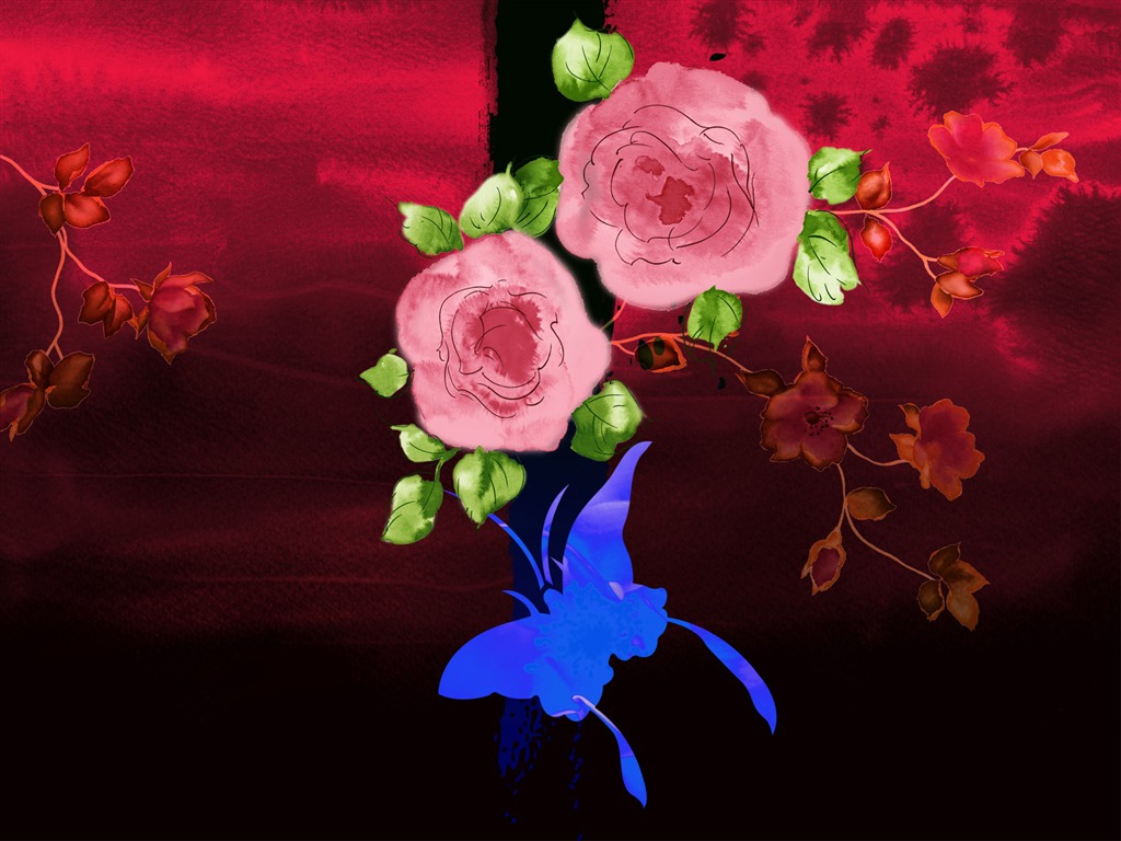 水墨花卉精美壁紙 #21 - 1024x768