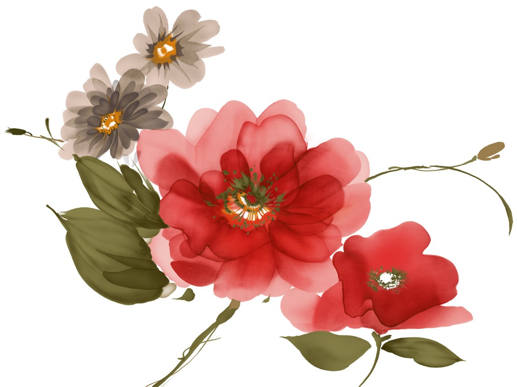 Exquisite Ink Flower Wallpapers #33 - 1024x768
