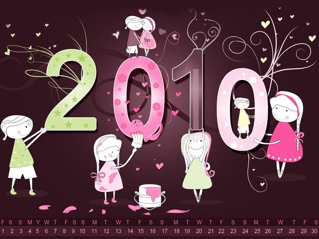2010年1月月曆壁紙 #1 - 1024x768