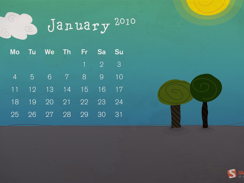 Januar 2010 Kalender Wallpaper #11 - 1024x768