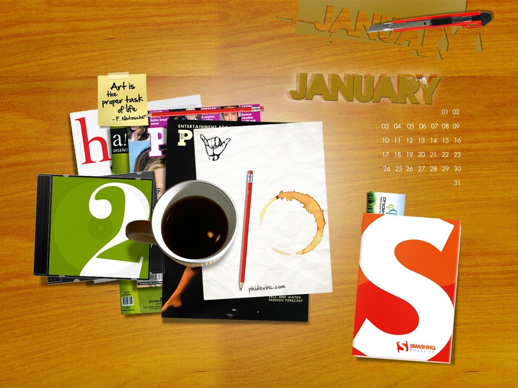 Januar 2010 Kalender Wallpaper #20 - 1024x768