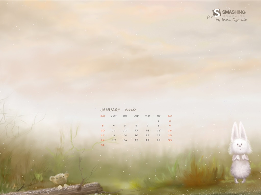 Januar 2010 Kalender Wallpaper #30 - 1024x768