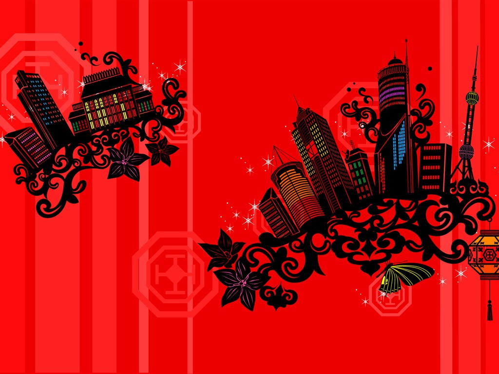 矢量花紋城市 壁紙(二) #14 - 1024x768