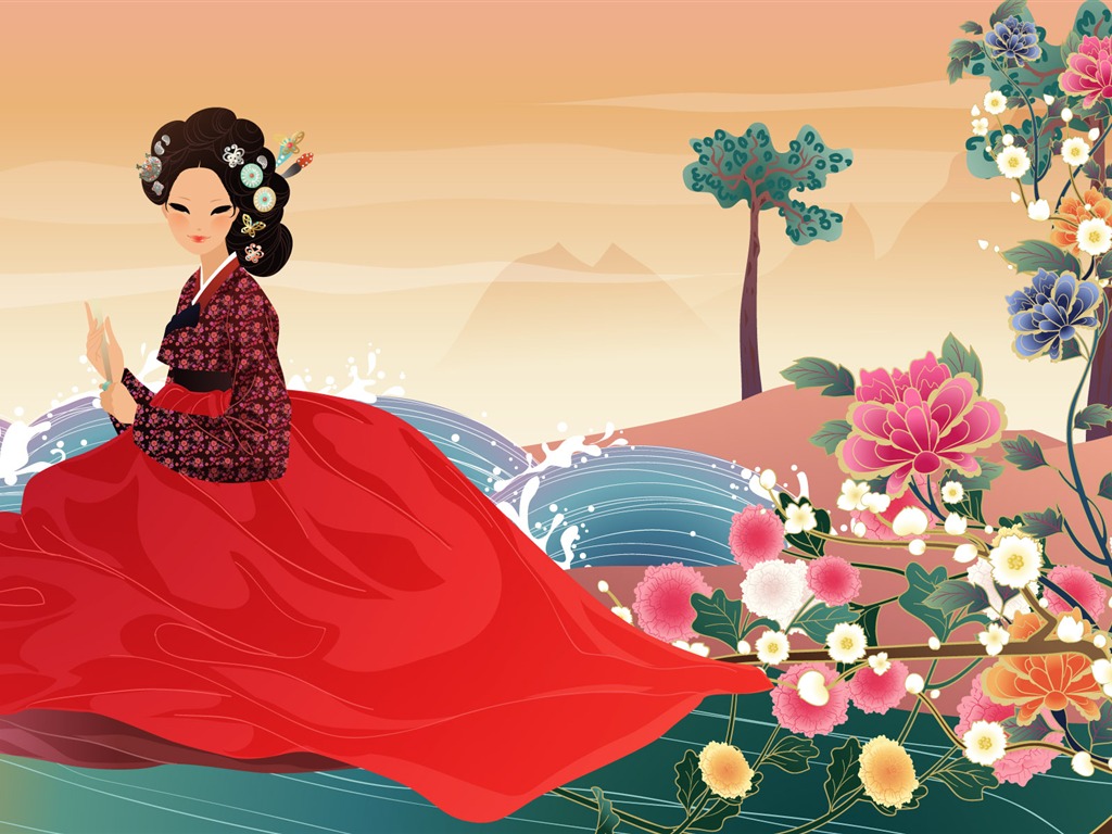 矢量朝鮮族女性 壁紙(一) #20 - 1024x768
