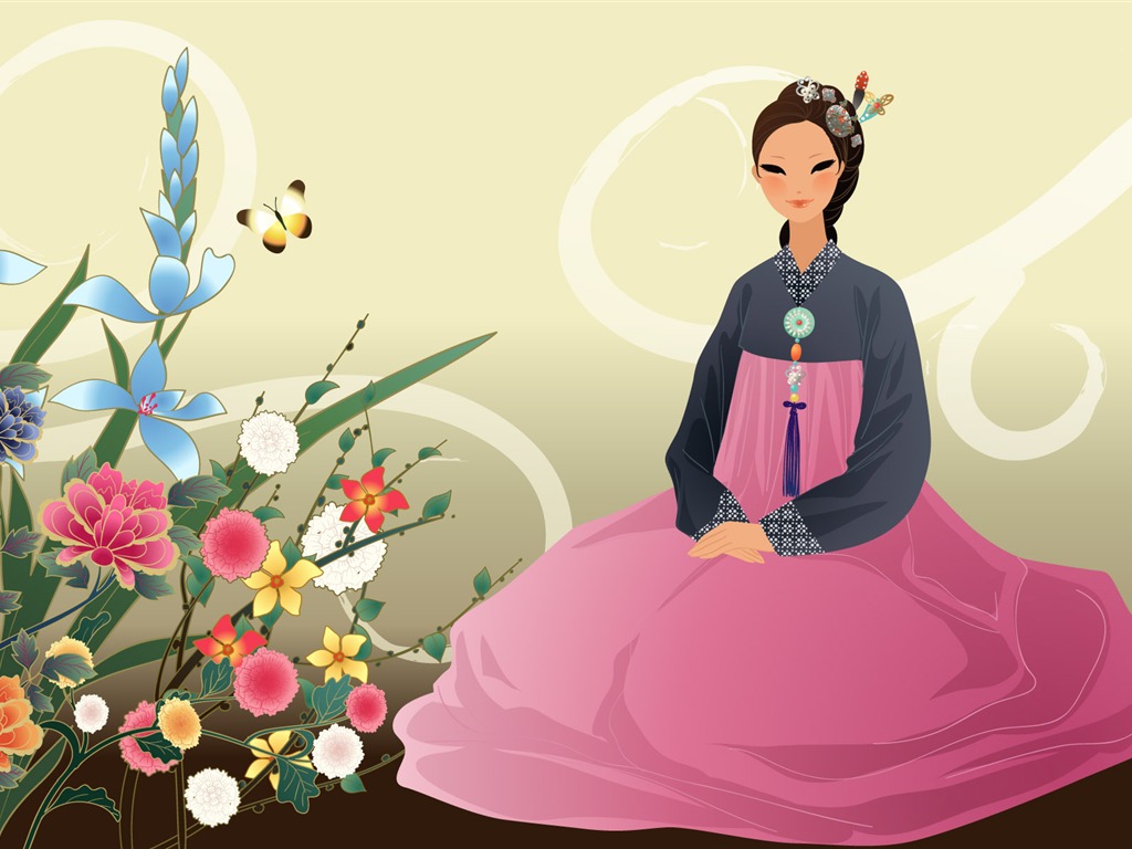 Vector wallpaper of Korean women (2) #17 - 1024x768