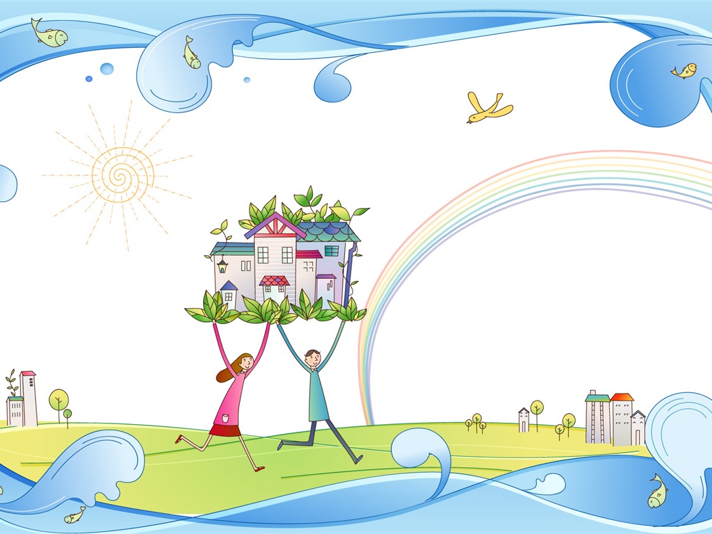 Vector cartoon lovers wallpaper (2) #3 - 1024x768