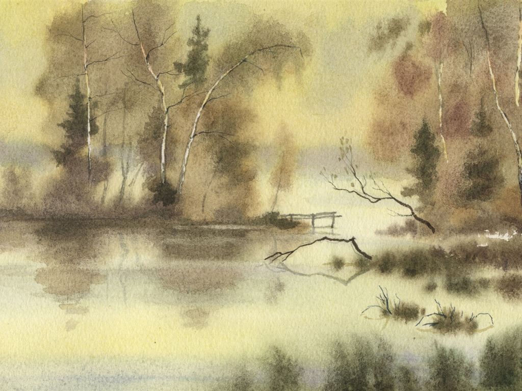 Watercolor landscape hand-painted wallpaper (1) #18 - 1024x768