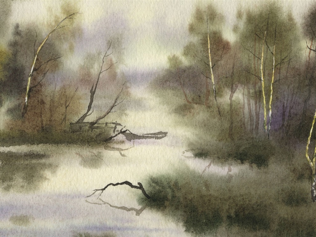 Watercolor landscape hand-painted wallpaper (2) #1 - 1024x768