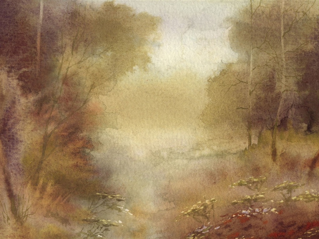 Watercolor landscape hand-painted wallpaper (2) #4 - 1024x768