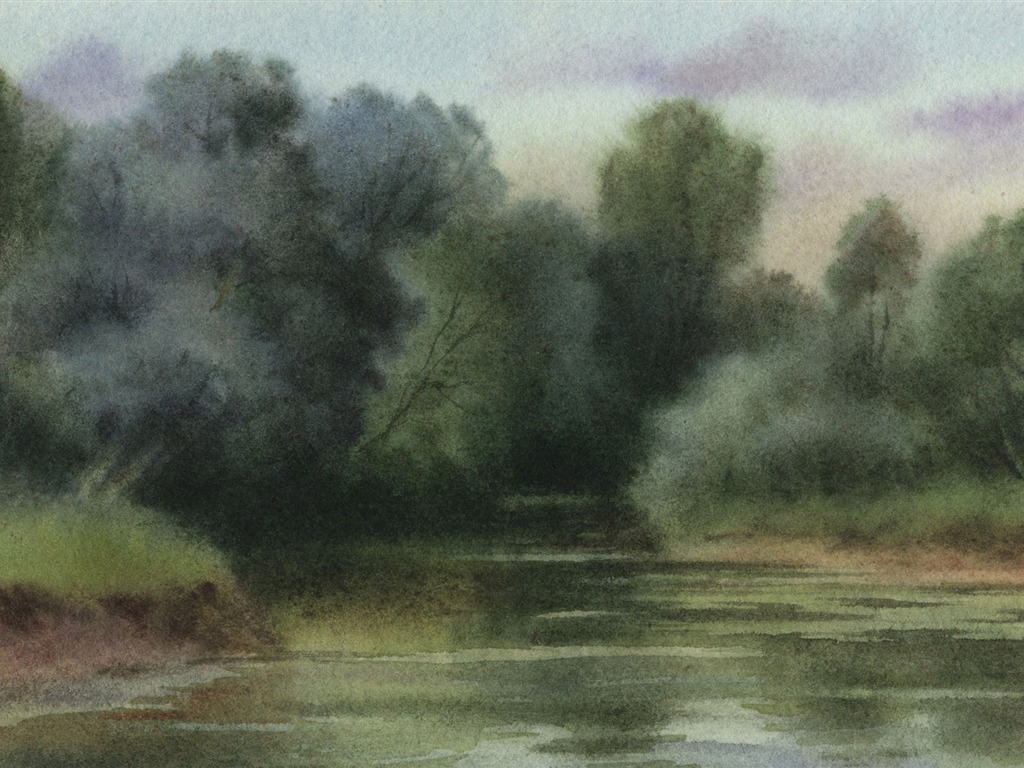 Watercolor landscape hand-painted wallpaper (2) #11 - 1024x768