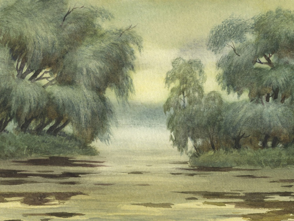 Watercolor landscape hand-painted wallpaper (2) #14 - 1024x768