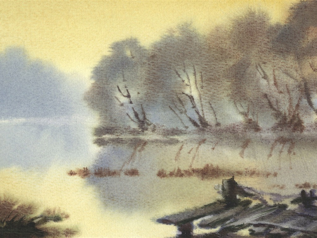 Watercolor landscape hand-painted wallpaper (2) #16 - 1024x768