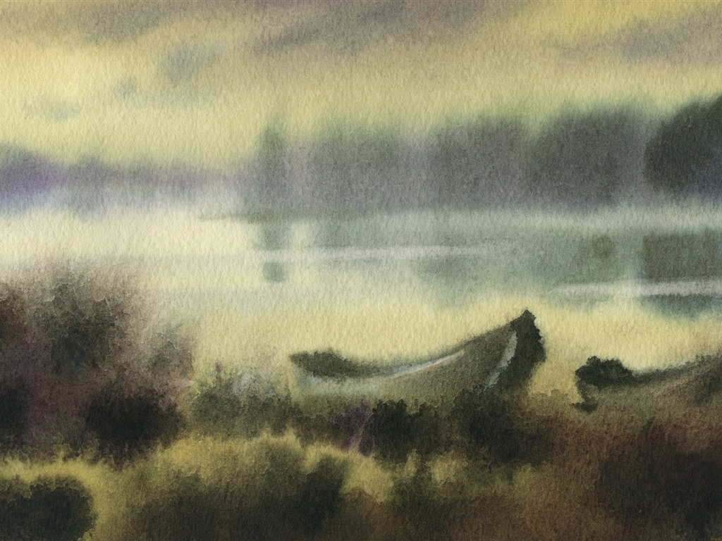 Watercolor landscape hand-painted wallpaper (2) #17 - 1024x768