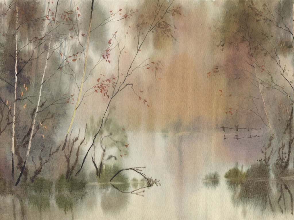 Watercolor landscape hand-painted wallpaper (2) #18 - 1024x768