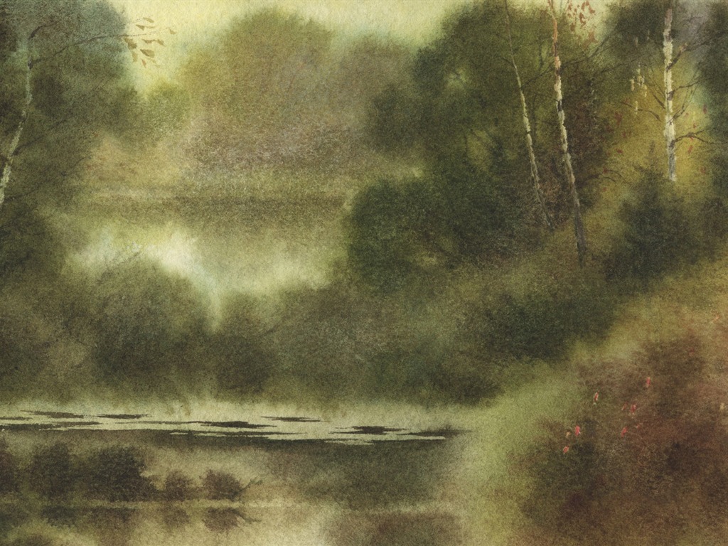 Watercolor landscape hand-painted wallpaper (2) #19 - 1024x768