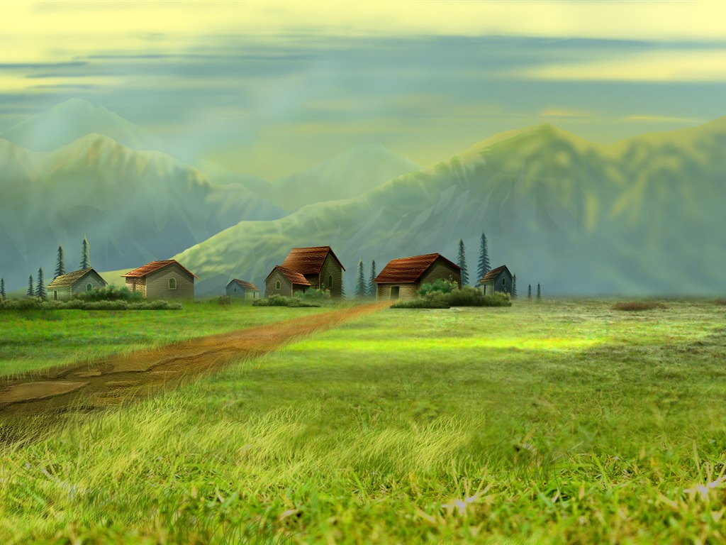 Colorful hand-painted wallpaper landscape ecology (3) #13 - 1024x768