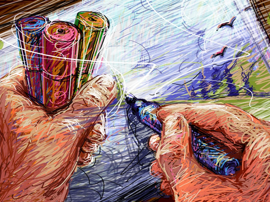 Living hand-painted wallpaper widescreen (2) #19 - 1024x768