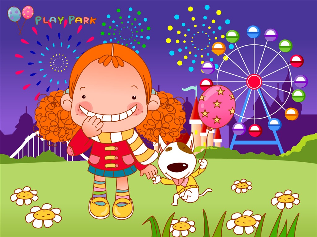 Vector girl and dog wallpapers #10 - 1024x768
