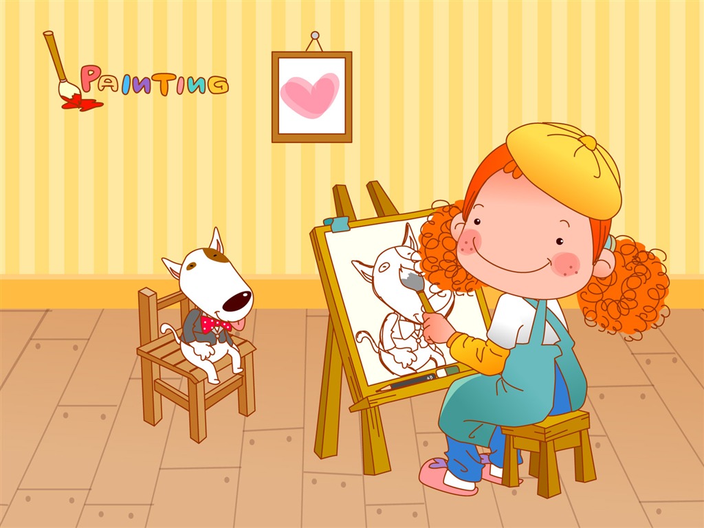 Vector girl and dog wallpapers #13 - 1024x768