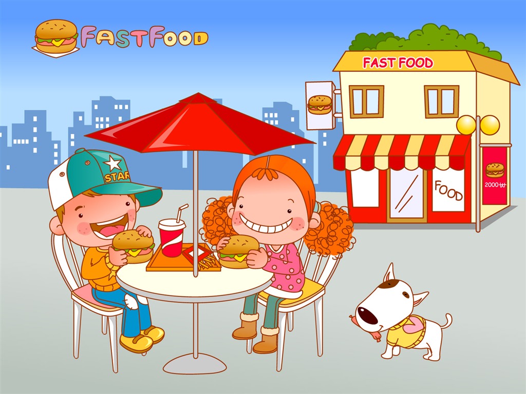 Vector girl and dog wallpapers #16 - 1024x768