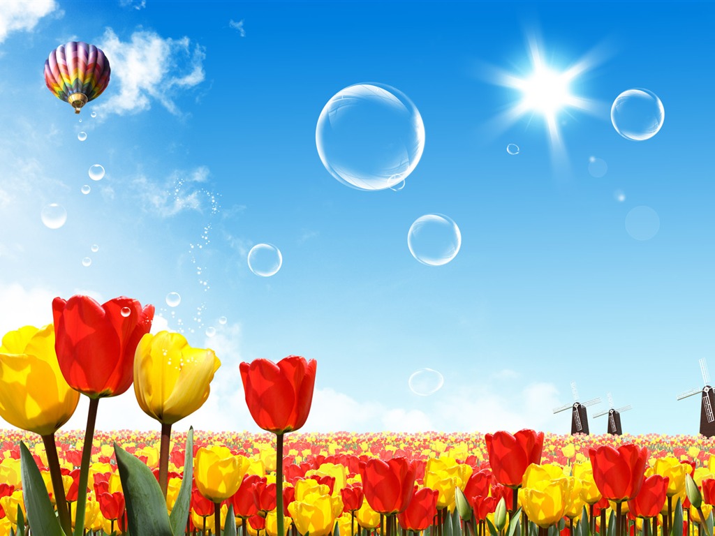 Photoshop sunny summer landscape wallpaper (1) #8 - 1024x768