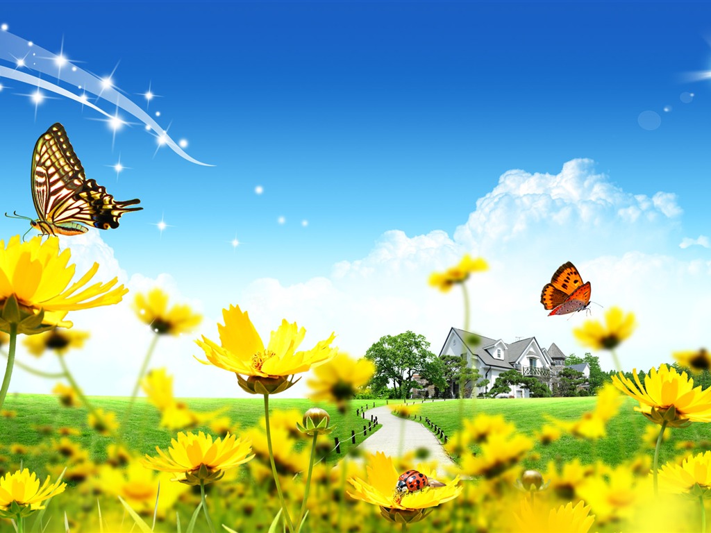 Photoshop sonnigen Sommertag Landschaft Wallpaper (1) #10 - 1024x768