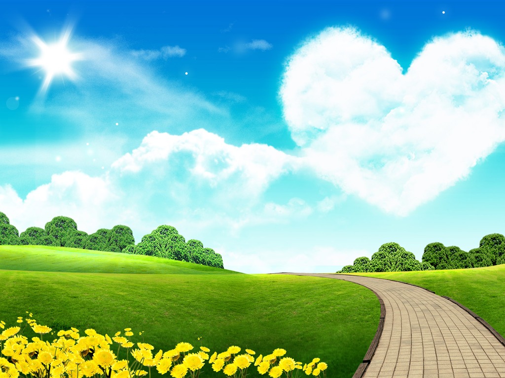 Photoshop sonnigen Sommertag Landschaft Wallpaper (2) #1 - 1024x768