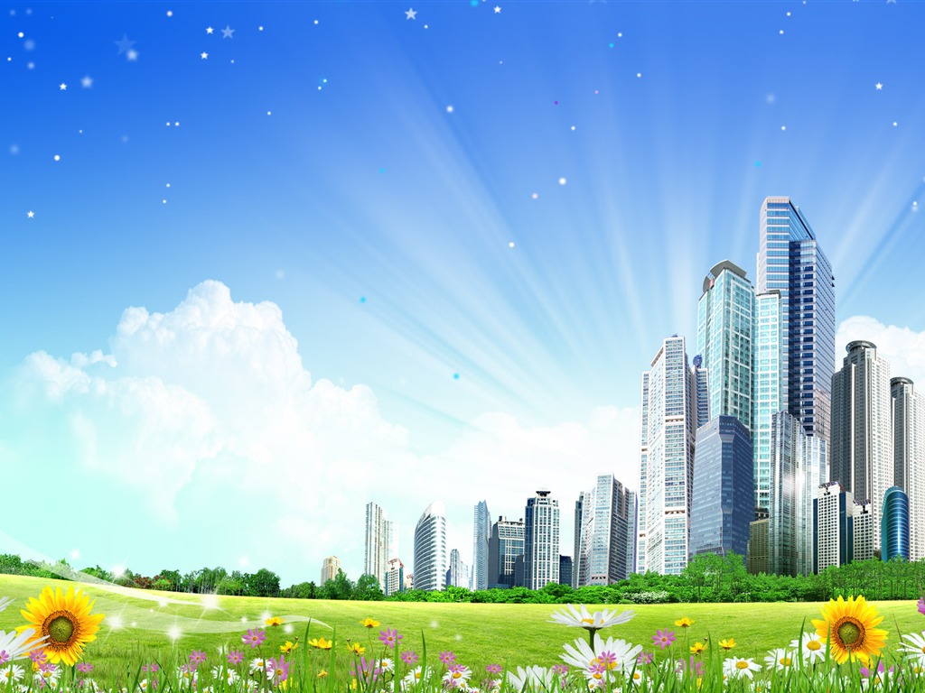 Photoshop sunny summer landscape wallpaper (2) #4 - 1024x768