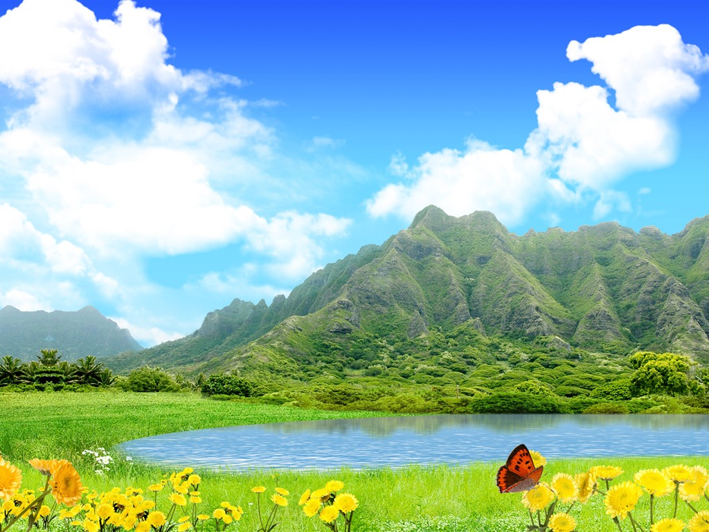 Photoshop sonnigen Sommertag Landschaft Wallpaper (2) #14 - 1024x768