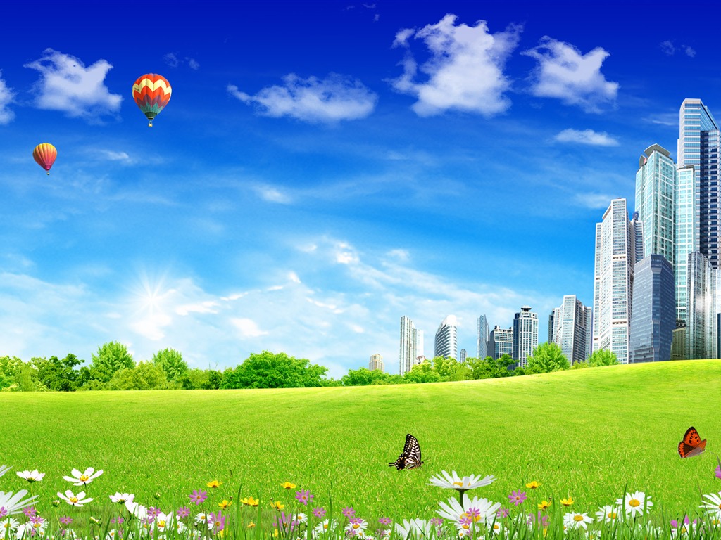 Photoshop sonnigen Sommertag Landschaft Wallpaper (2) #15 - 1024x768