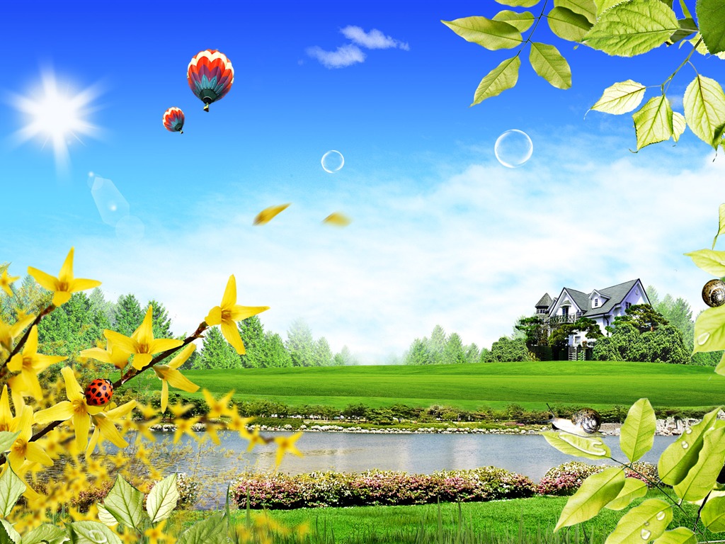 Photoshop sonnigen Sommertag Landschaft Wallpaper (2) #17 - 1024x768