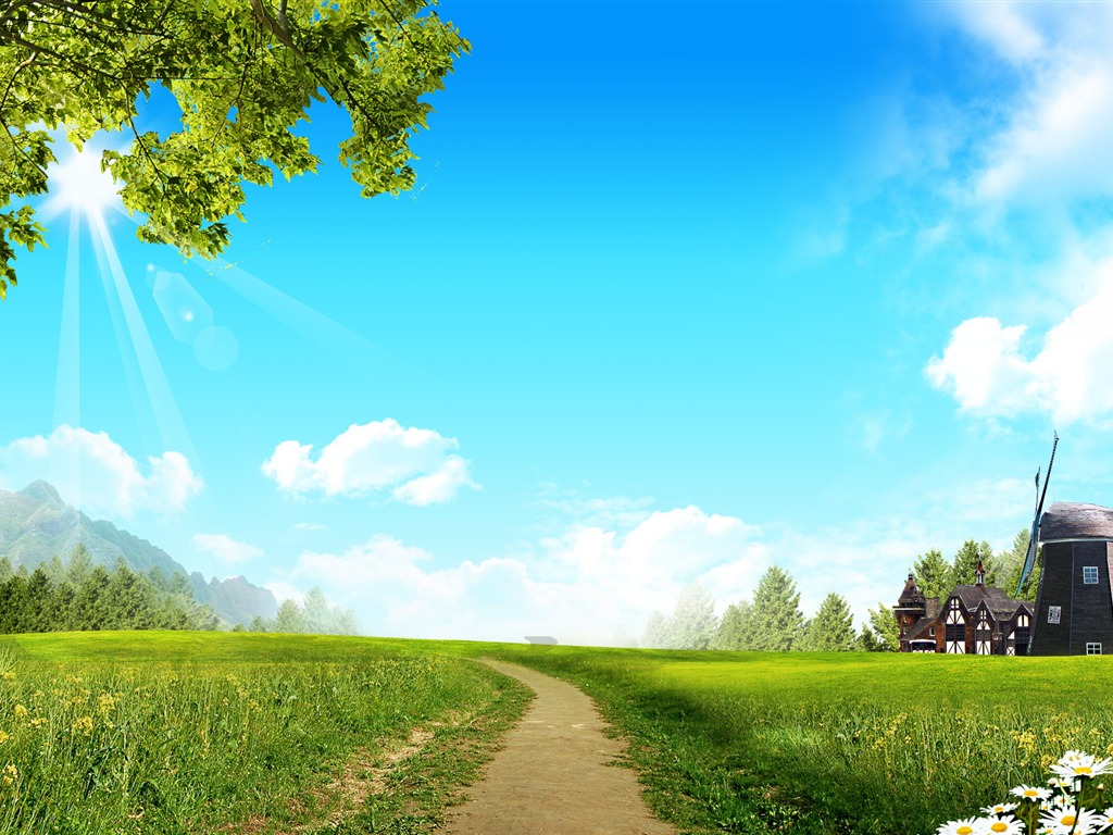 Photoshop sonnigen Sommertag Landschaft Wallpaper (2) #19 - 1024x768