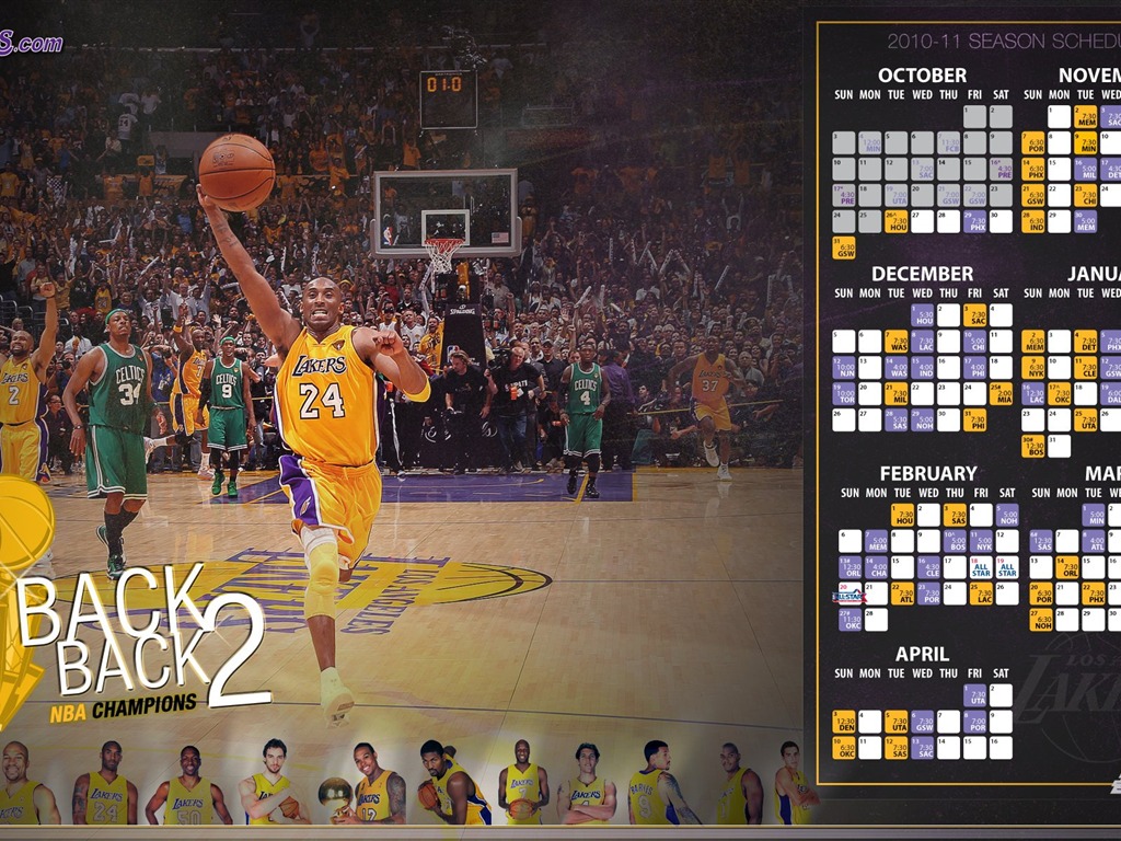 NBA la saison 2010-11, les Lakers de Los Angeles Fonds d'écran #15 - 1024x768