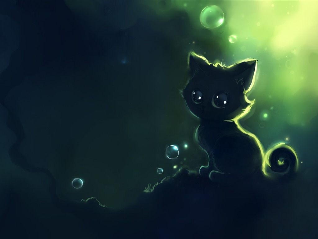 Apofiss小さな黒い猫の壁紙の水彩イラスト #7 - 1024x768