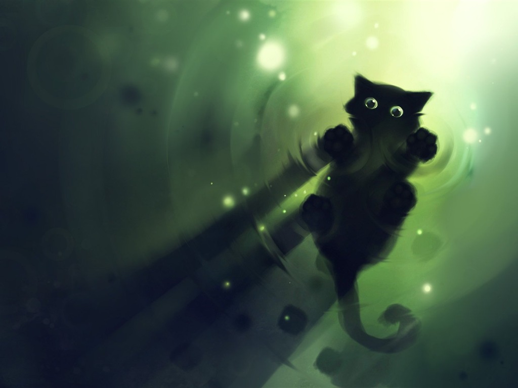Apofiss小さな黒い猫の壁紙の水彩イラスト #9 - 1024x768