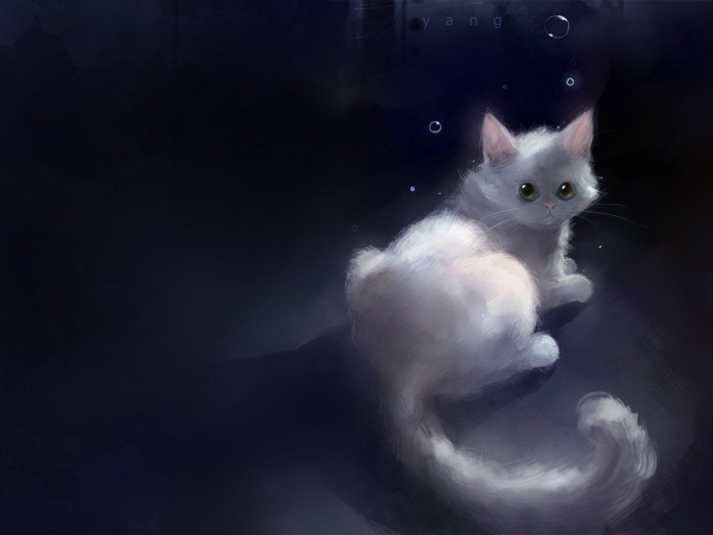Apofiss 작은 검은 고양이 벽지 수채화 삽화 #20 - 1024x768
