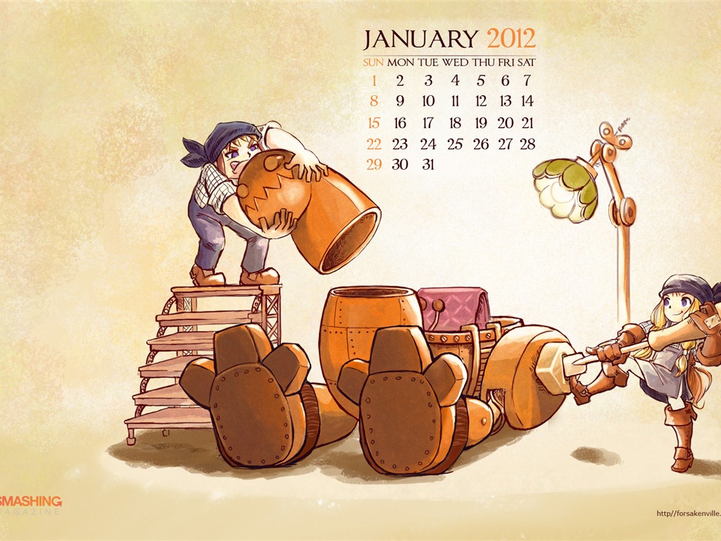 2012年1月 月曆壁紙 #3 - 1024x768