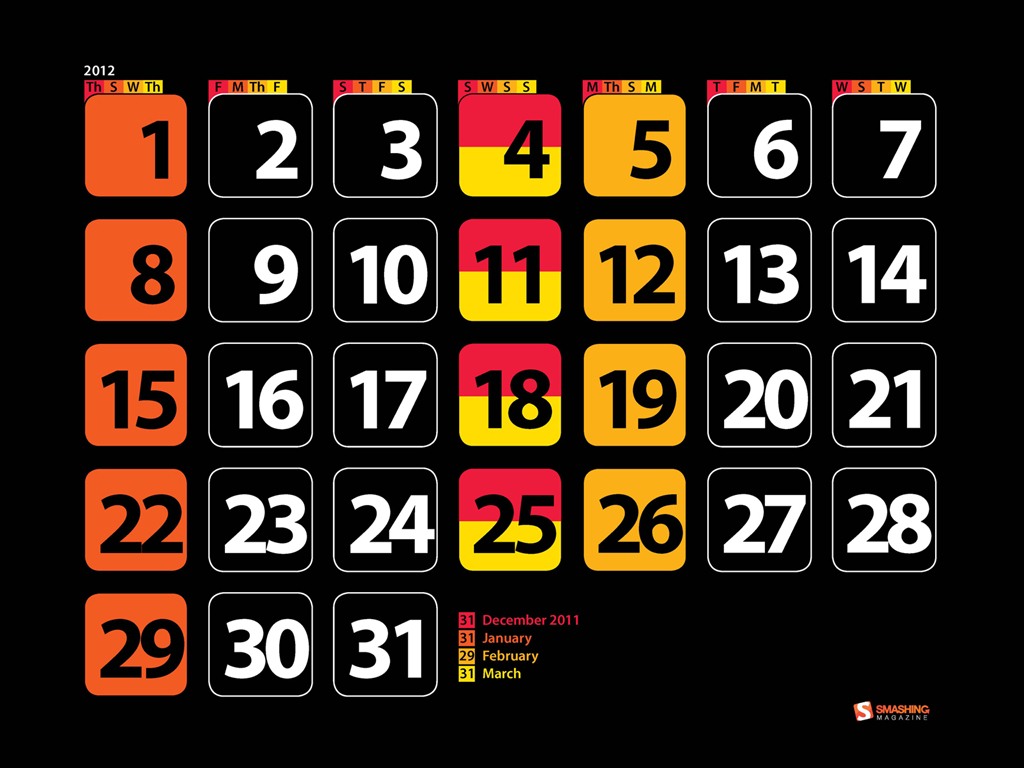 2012年1月 月曆壁紙 #11 - 1024x768
