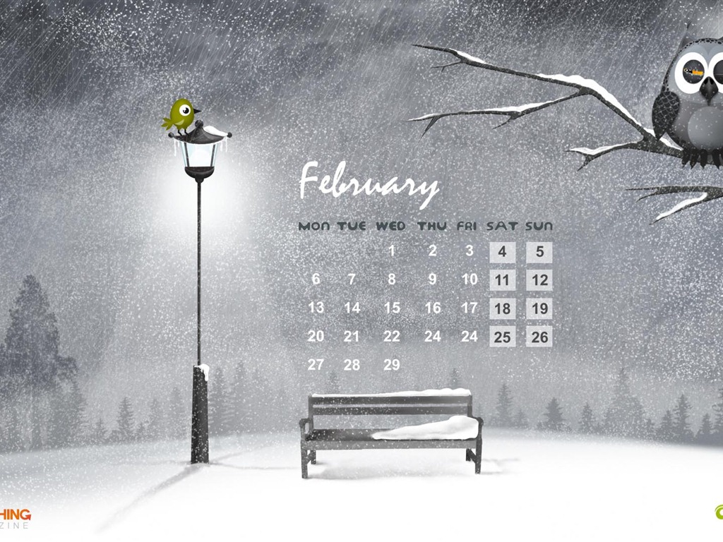 Février 2012 Calendar Wallpaper (2) #5 - 1024x768
