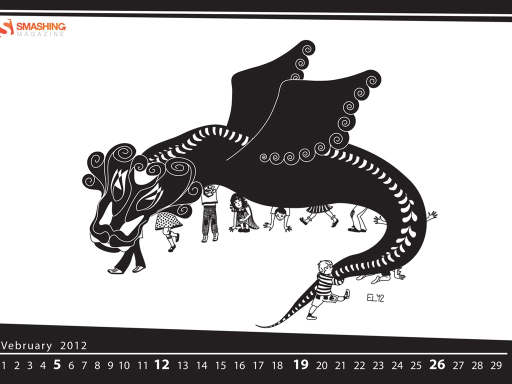 Février 2012 Calendar Wallpaper (2) #7 - 1024x768