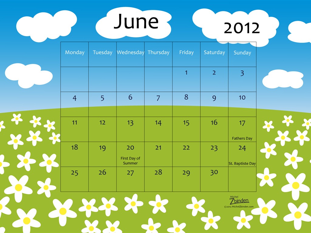Juin 2012 fonds d'écran calendrier (1) #2 - 1024x768