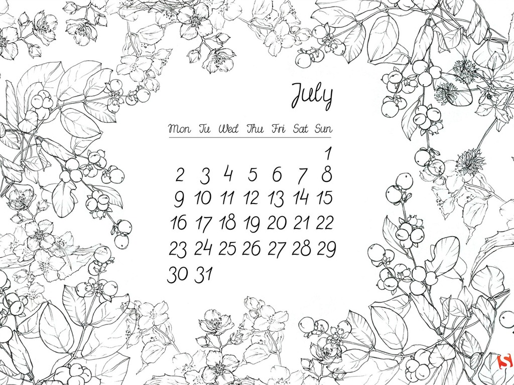 2012年7月カレンダー壁紙（1） #14 - 1024x768