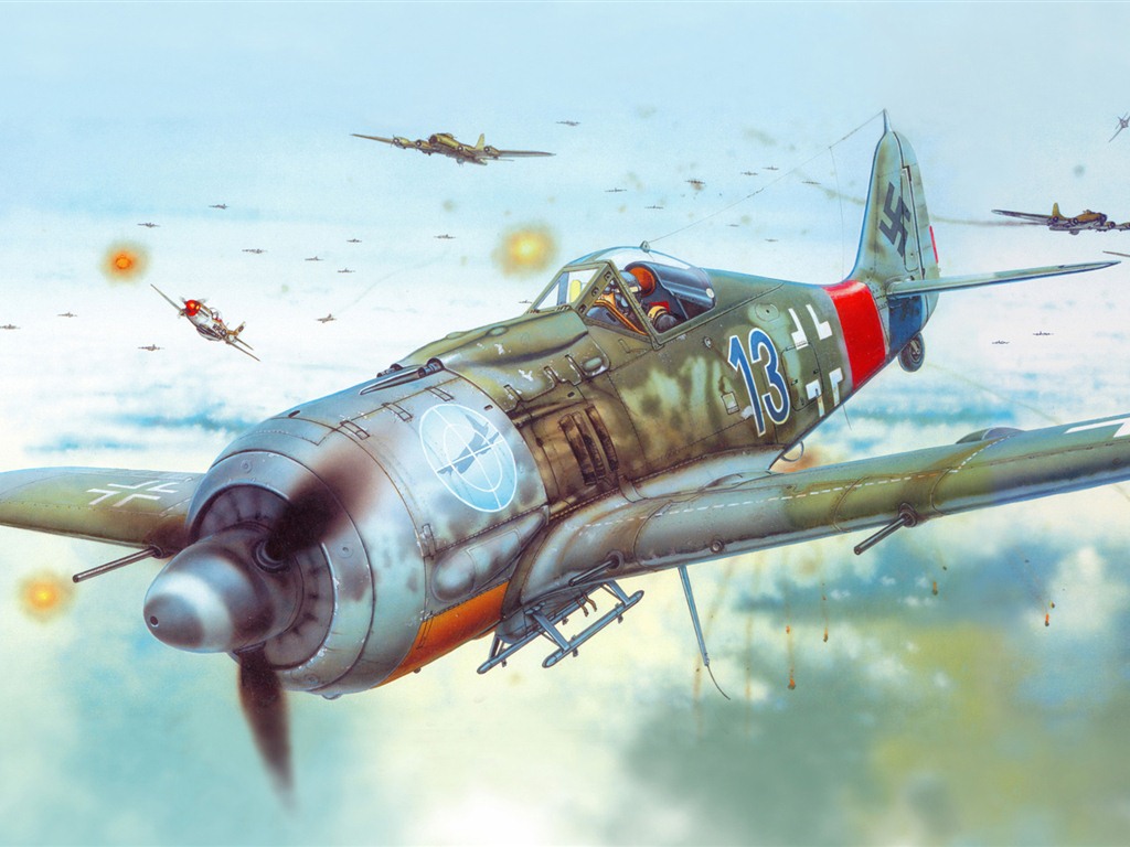 空中飛行的軍用飛機 精美繪畫壁紙 #1 - 1024x768