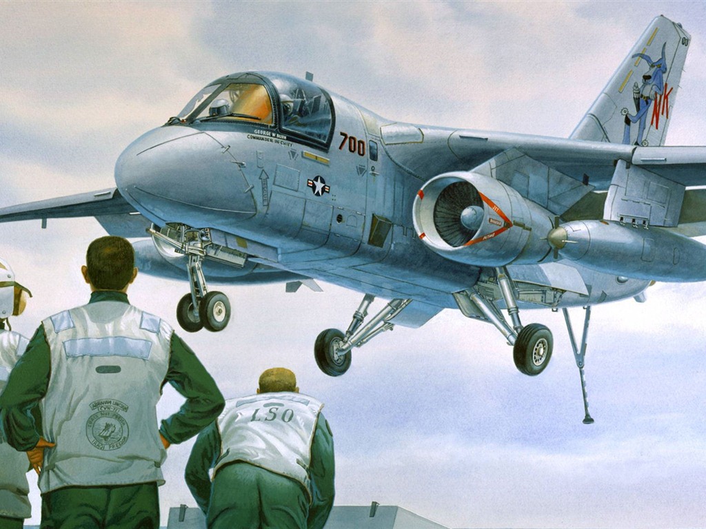 空中飞行的军用飞机 精美绘画壁纸7 - 1024x768